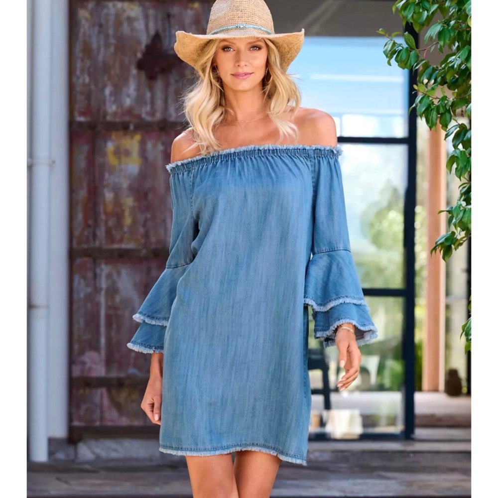 Boston Proper Off the Shoulder Chambray Dress